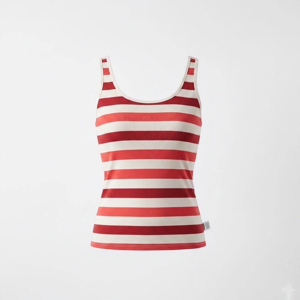 Old Navy The Perfect Tank XXL Plus Red White Pink Striped Ribbed Scoop Neck Boho - Picture 9 of 9